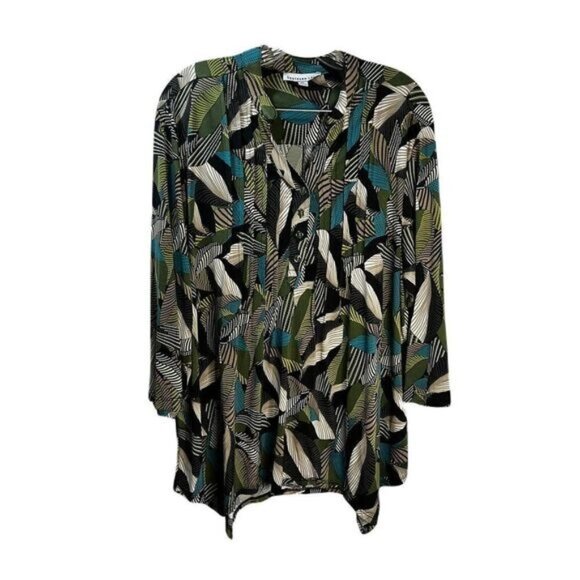 Southern Lady Green Shades Print Blouse XL‎ NWOT - Picture 1 of 6